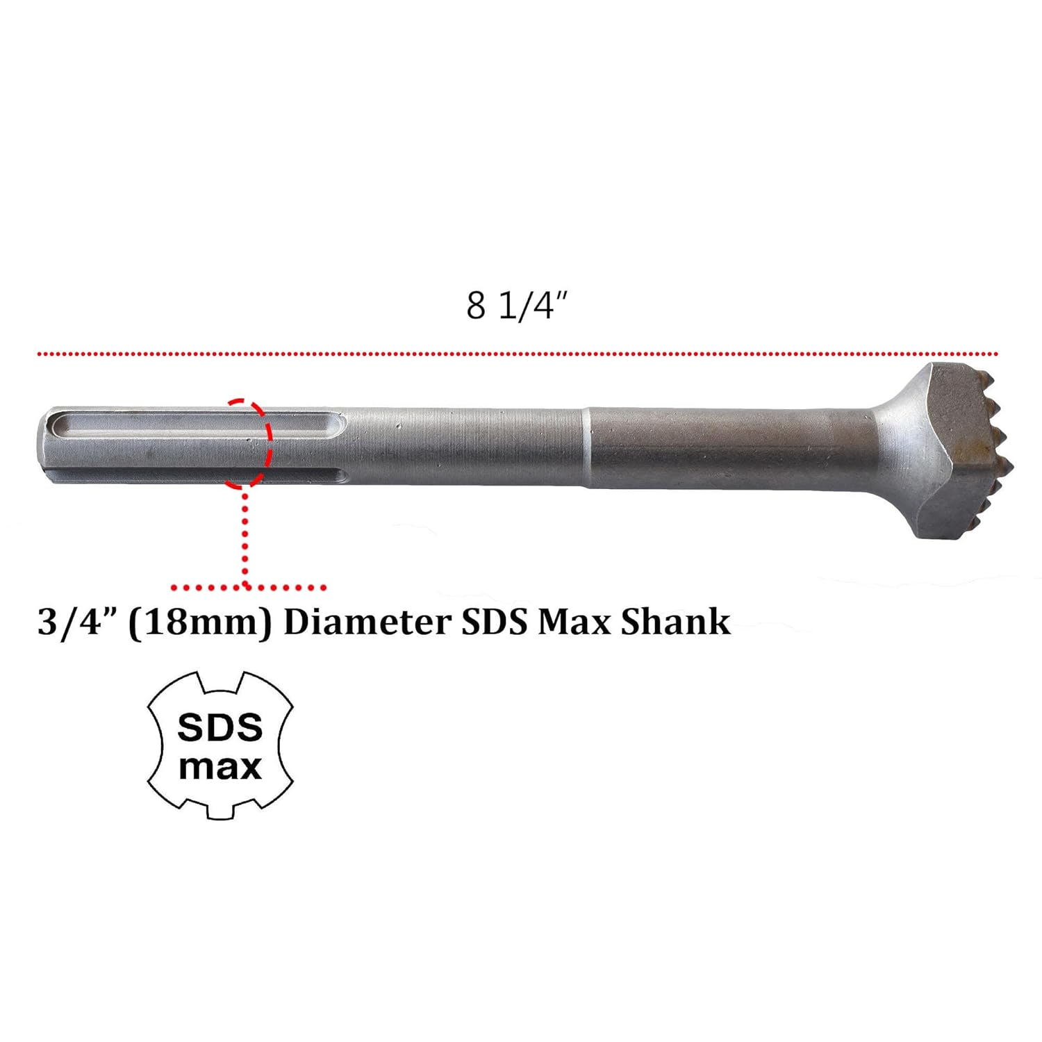 8 1/4 in. SDS Max 16 Pins Concrete Repair Patch Prepare Bushing Head, 1 1/4 Inch Square Head Concrete Roughness Coating Remove Bushing Tool Bit for Demolition Hammer (Pack of 1)