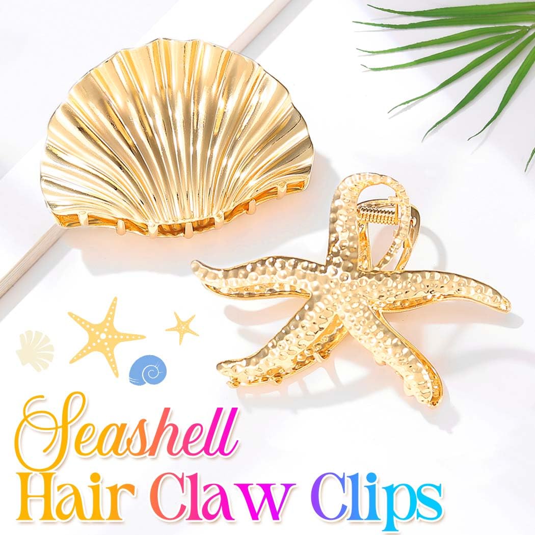 Fashey Seashell Hair Claw Clips Gold Metal Hair Clip Starfish Claw Clip Hair Accessories for Women and Girls (Pack of 2) (Gold) - Image 2