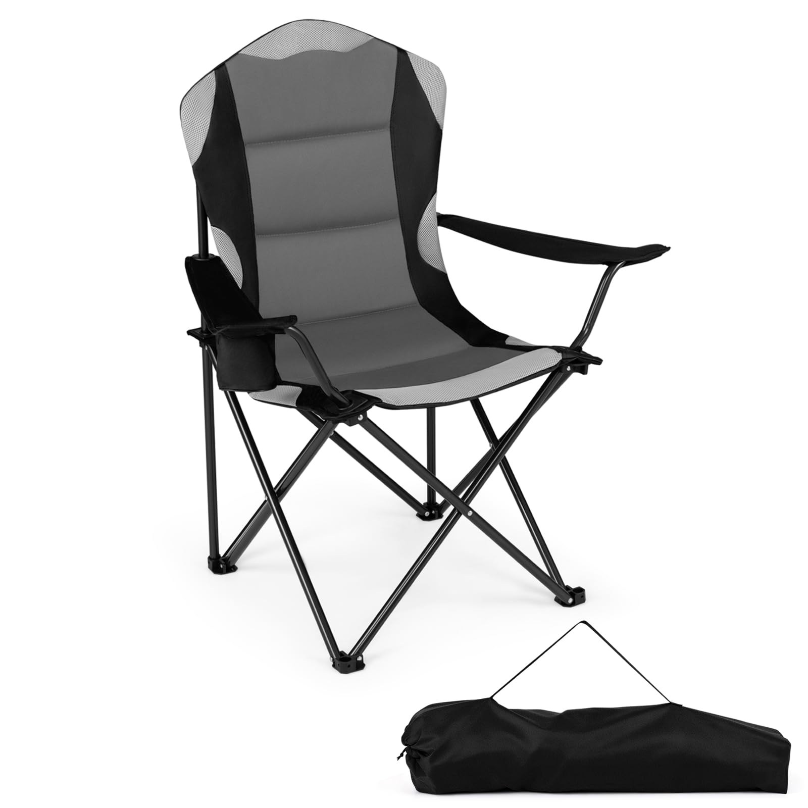 TANGZON Portable Folding Camping Chair with Cup Holder (1 Pack,Black)