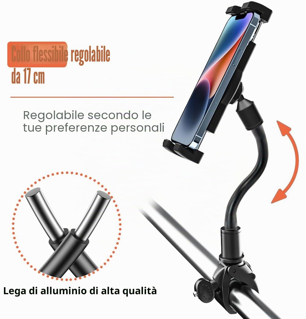 Oilcan Porta Tablet Tapis Roulant, Collo Oca Supporto Tablet Manubrio Bicicletta Ellittica Passeggino Sedia Rotelle con Braccio Regolabile, per iPad Pro Air Pro, Lenovo, Fire, iPhone (4-12.9")