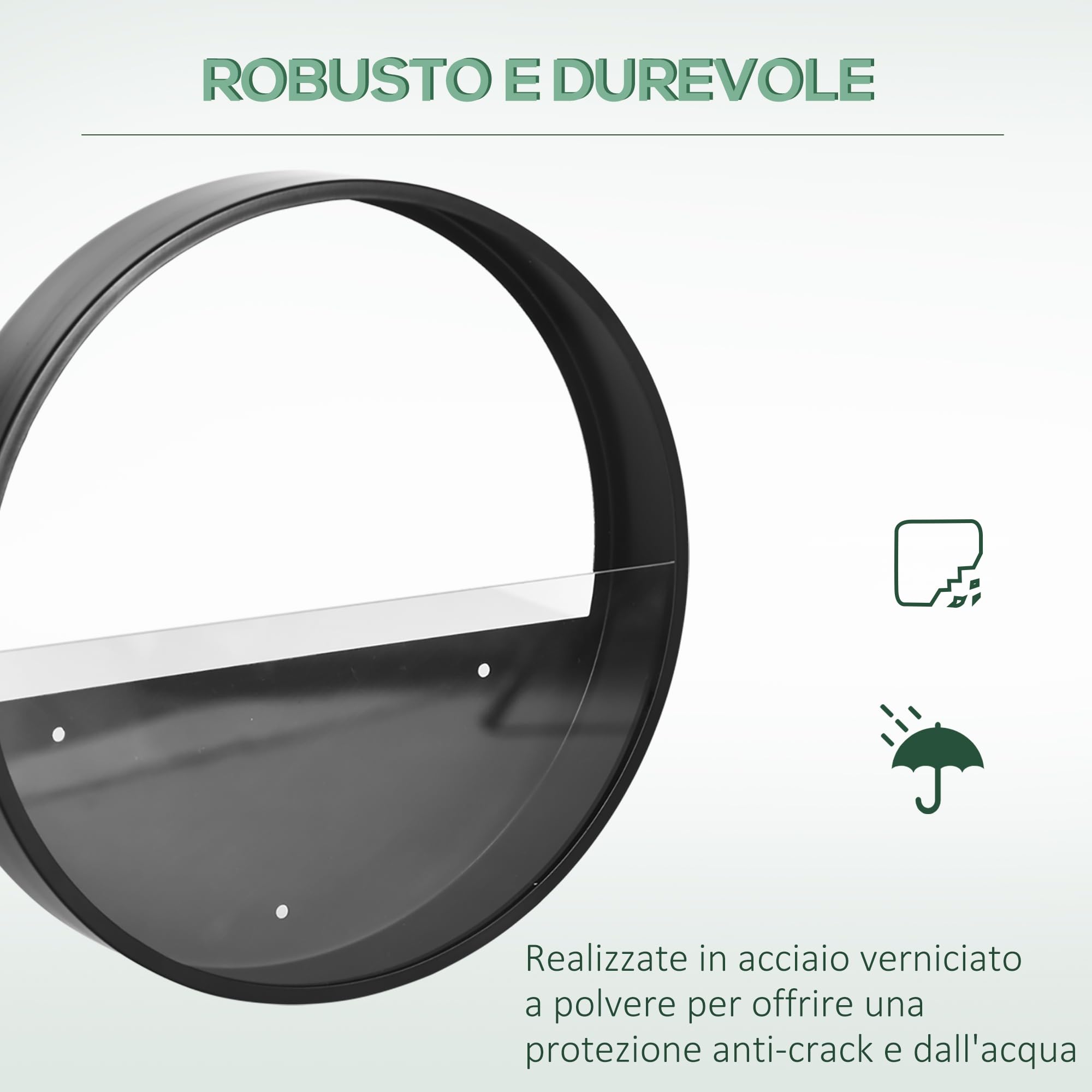 Outsunny Fioriere da Balcone Set 3 Pezzi in Acciaio e Acrilico con Montaggio a Parete per Interni ed Esterni, Ф30.5x5/Ф20.5x5/Ф15.5x5 cm, Nero
