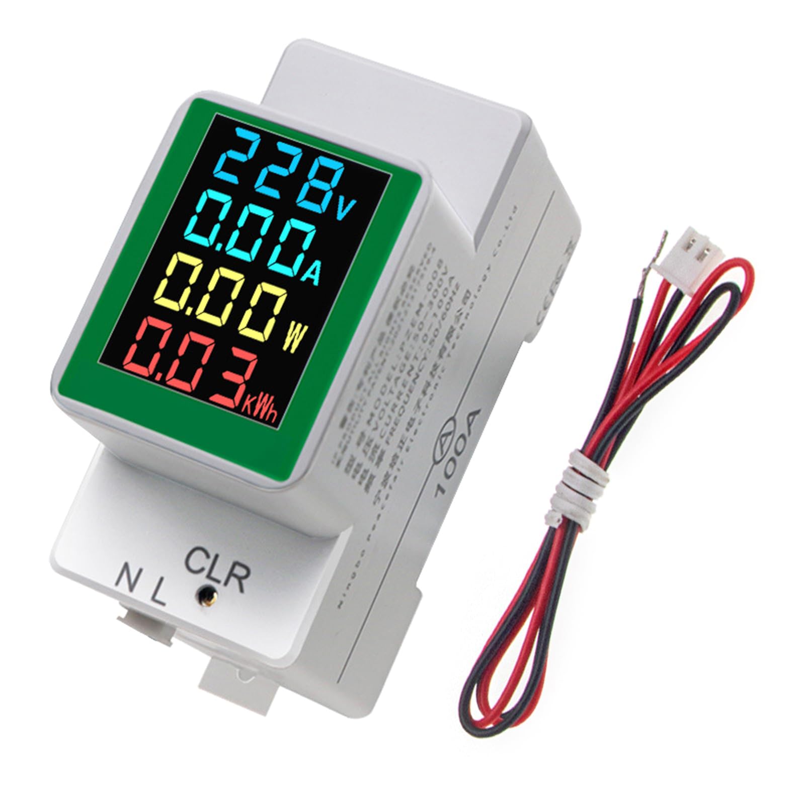 Buxuaaaa Light Single Phase Dins Rails Energy Meter Monitors 4 In 1 Multimeter Ac50-300Volt 100A Voltages Current Voltmeter Ammeter Watt Kwh Digital Single Phase Energy Meter Tester Electricity Usage Monitors