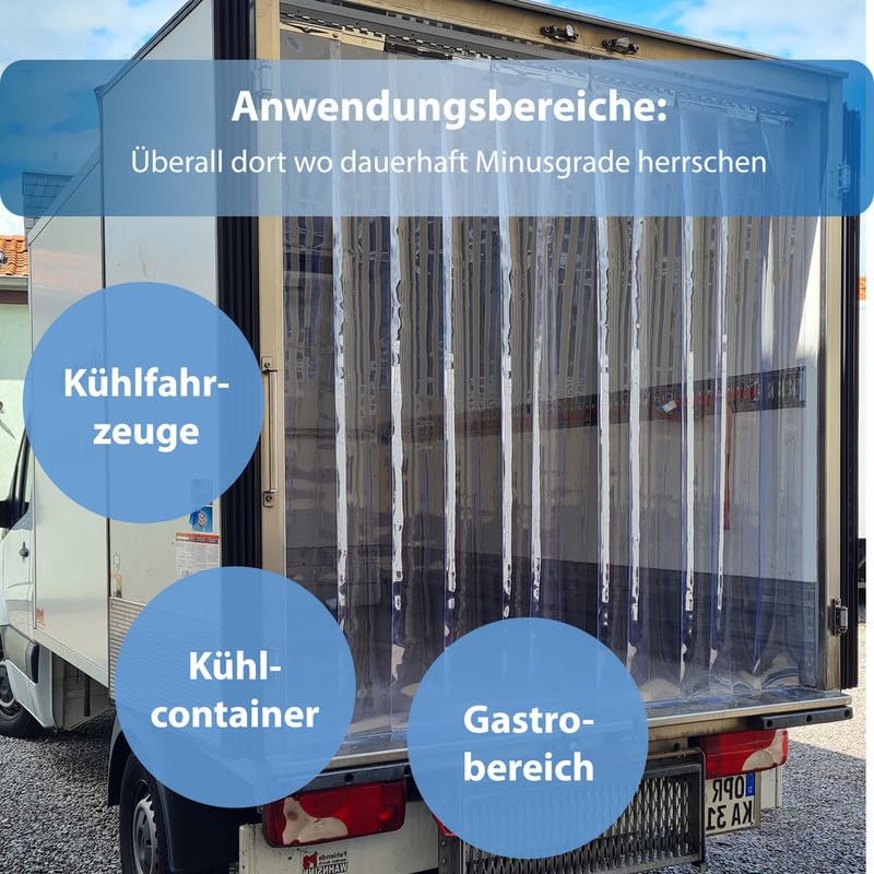 PVC Streifenvorhang 3x300mm KühlhausTransparent Höhe 3,00m x Breite 2,75m, Lamellenvorhang mit Schallschutz bis zu 30db, umweltfreundlicher Stallvorhang, PVC Vorhang recyclebar fertig vormontiert