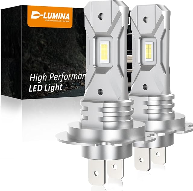 D-Lumina H7 LED Headlight Bulbs 6500K White, CSP Chips Super Bright, 1:1 Mini Size, Non-polarity, No Adapter Required Easy Install Conversion Kit, Fanless H7 Fog lights Halogen Replacement, 2 Pack