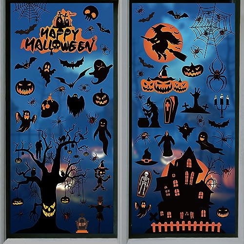 Moxled Halloween Deko Horror, Kürbis Spinnennetz Fledermaus Fensterbilder,...