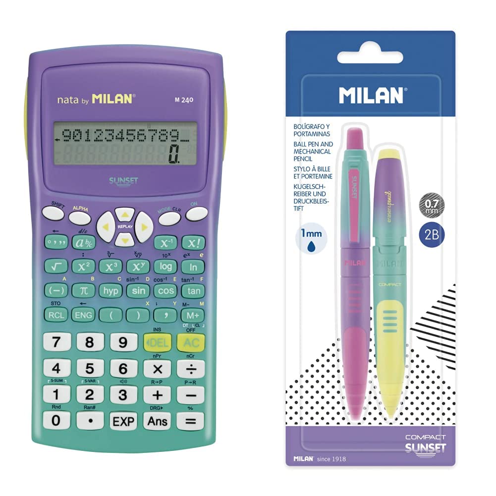 Blíster calculadora científica M240 Sunset Verde & BLÍSTER 1 BOLÍGRAFO + 1 PORTAMINAS Compact Sunset