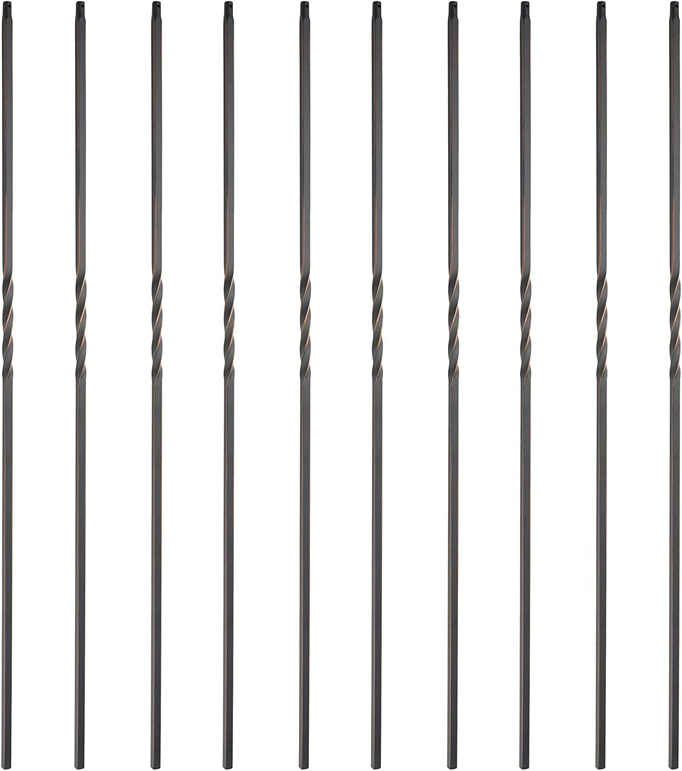 Myard Single Twist 1/2 Inches Square Iron Stair Balusters, 44 Inches Bundle with Attachable Baluster Collar Knuckles with Screws for Indoor Square Stair Iron Balusters (1/2"x1/2") (10-Pack)