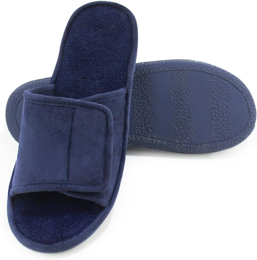 Adjustable House Slippers for Men Soft Open Toe Breathable Indoor Slip on Mens Slides Sandals with Memory Foam for Home Bedroom,All Seasons