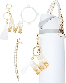 TOVICE Letter Accessories for Owala Water Bottle 24-40oz, 3PC Cute Initial Keychain & Water Bottle Handle Strap with a Thick Elastic Silicone Ring Holder