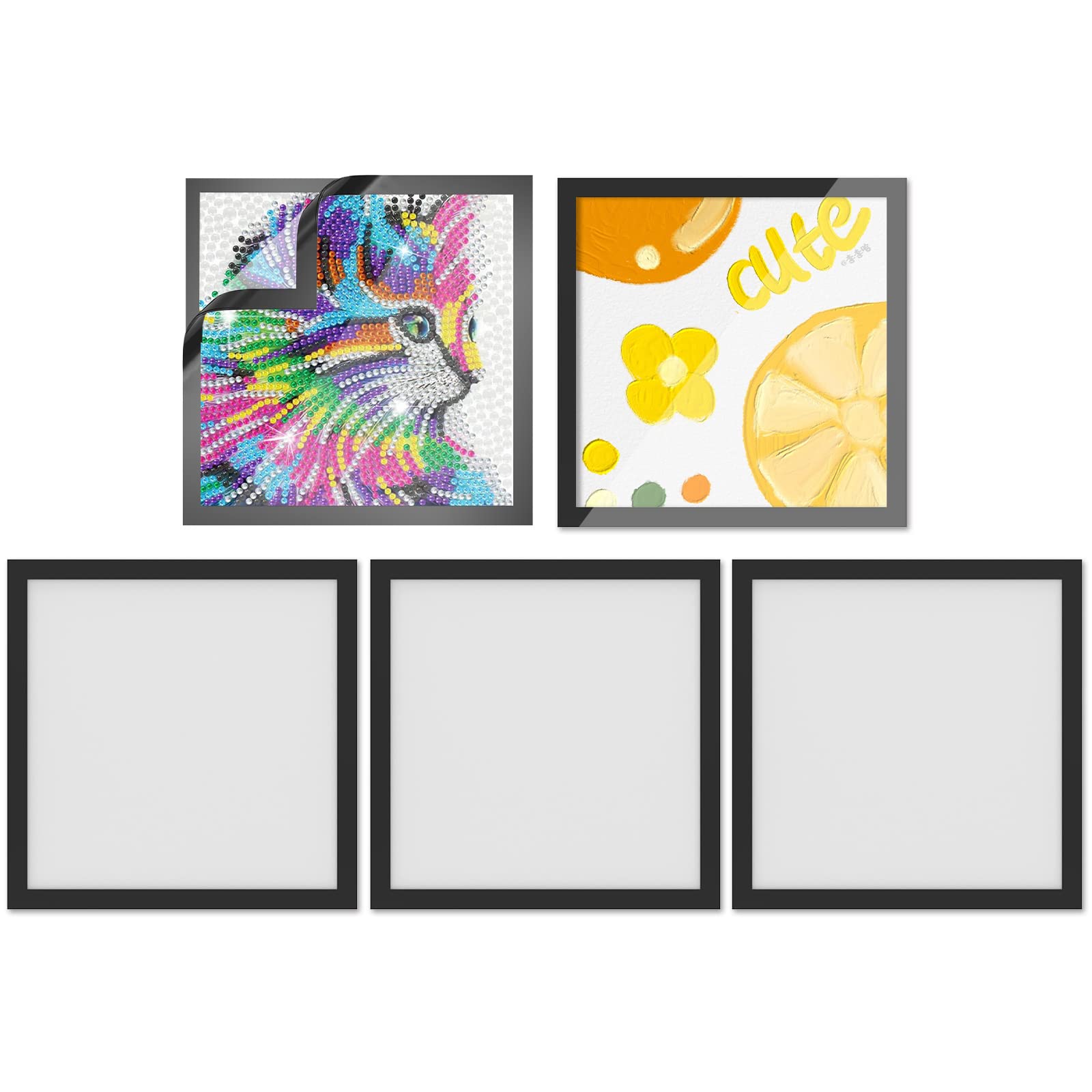 Txkrhwa 5Pcs Frames, Self Adhesive Diamond Art Magnetic Frame, Easy to Use Diamond Art Picture Frames Flexible PVC Frame for Wall Window Art Decor Inner Size 25×35cm/25×25cm