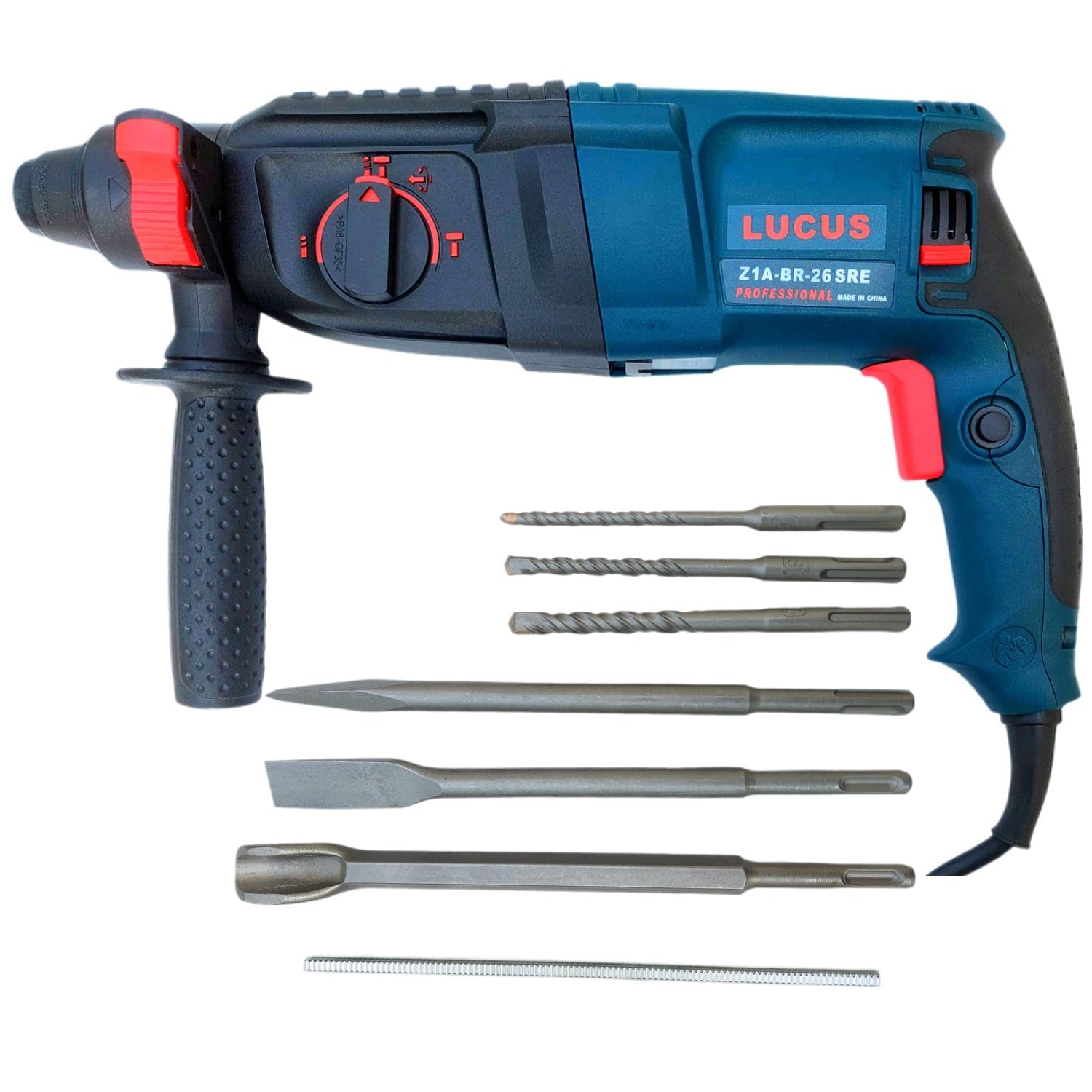 Lucus Hammer Drill machine Rotary 3-Option,1200W, 900RPM, 6pcs Drills Bit with Chisel