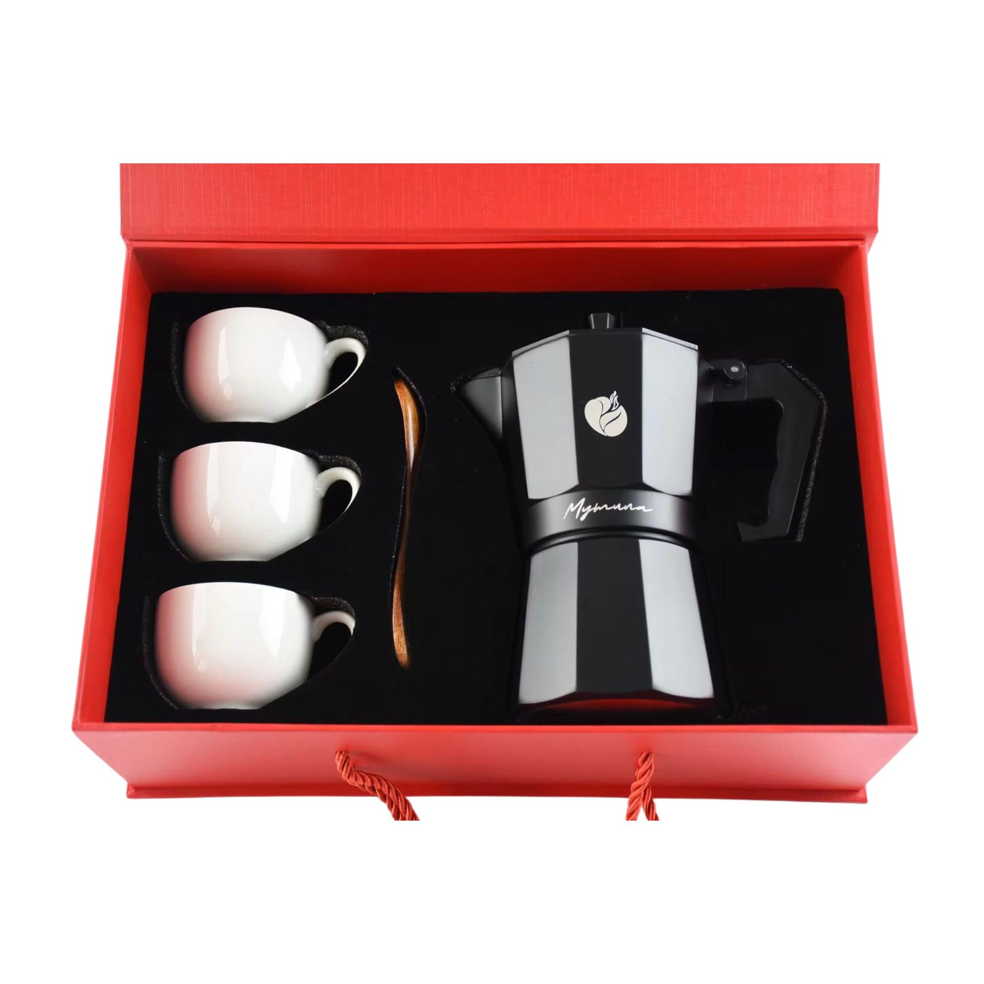 Generisch Juego de 6 tazas de café espresso – Mokapot clásico para estufa – Cafetera moka de aluminio incluye 3 tazas y cucharas – Noble regalo de café