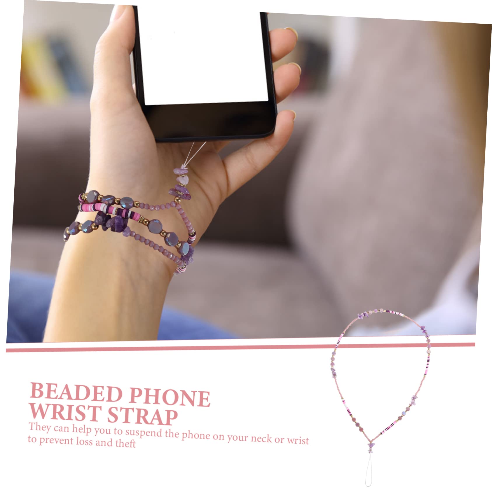 HOMSFOU Perlen Telefonkette Handschlaufe Für Schlüssel Smartphone Kamera-aufhängeband Damen Armband Armbänder Perlen Handy-hängeband Schlüsselarmband Schlüsselband Plastik Violett