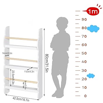 WOLTU Kids Bookcase, Wall Shelf, 3-Tier Children's Bookshelf, Storage