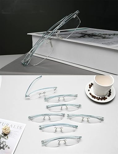 Miniatura 5 de Gafas de lectura paquete de 7 lectores sin montura de lente pequeña (brazo azul)