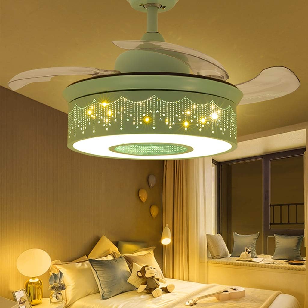 Ceiling Fans Invisible Fan Light Light for Children's Room Used in Bedroom Living Room and Dining Room Conventional 3 Gears/Frequency Conversion 6 Gears (Green Frequency Conversion 36 inches)