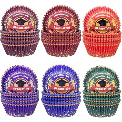 QiQee Graduation Cupcake Liners - 300-Count Food Grade Gradient Design Cupcake Papers for Standard Size