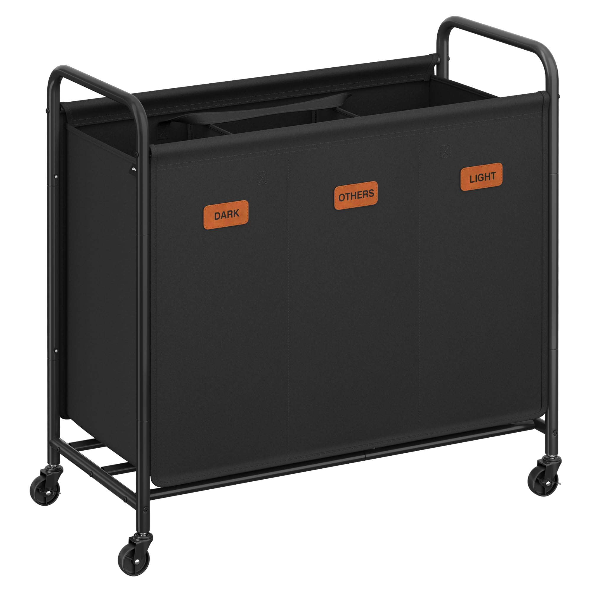 SONGMICS 3-Section Laundry Sorter, Laundry Hamper with Wheels, Rolling Clothes Hamper Cart with Large Capacity and Removable Bags, for Laundry Room, B