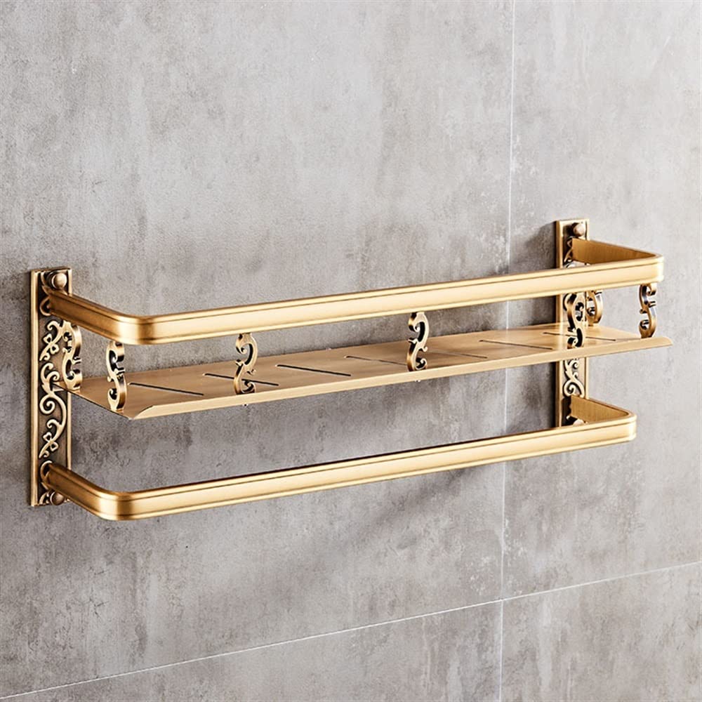 GTFDXJ Shower Caddy Europe Classic Shelves Double Layer Rack Space Aluminum Wall Bronze Square Bathroom Shelf Storage Rack