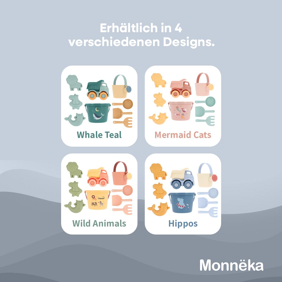 Strandspielzeug Set | Nachhaltiges Sandspielzeug | Enthält Verschiedene Teile | Leicht und tragbar für Strand oder Garten | Umweltfreundlich und sicher | Hippos