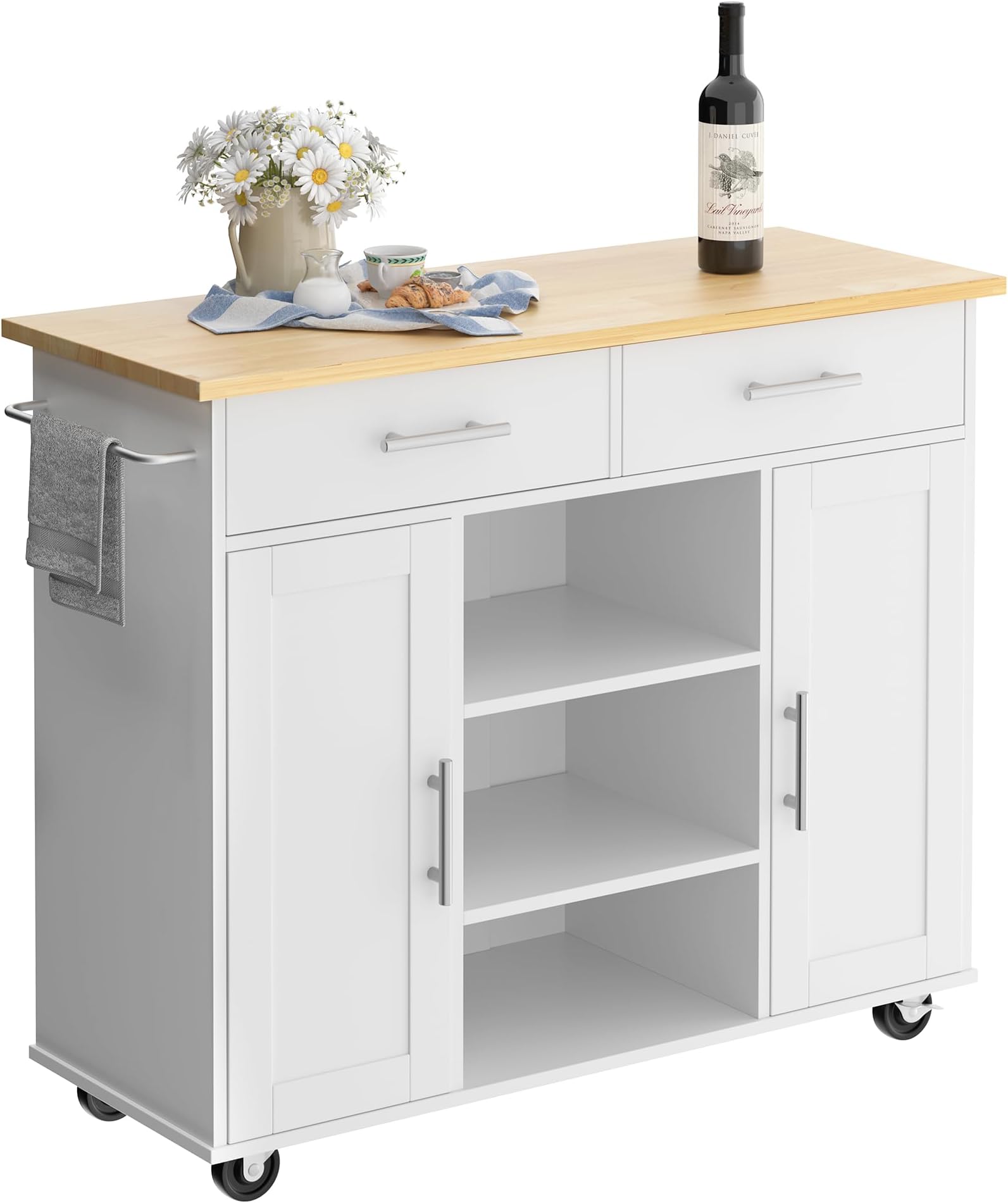 Amazon.com: SUNLEI Kitchen Island with Storage Cabinet (Stylish White ...