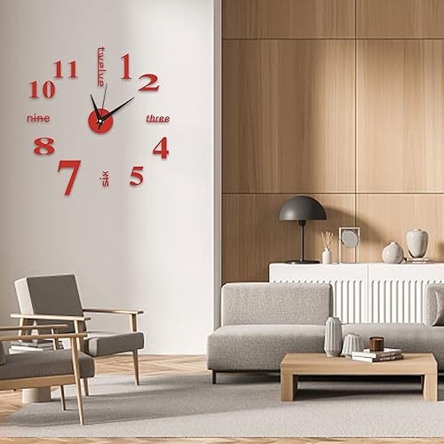 Miniatura 9 de FAMKIT Reloj de pared de bricolaje, calcomanías de espejo 3D, reloj de pared grande sin marco, diseño moderno, reloj de pared grande operado DIY