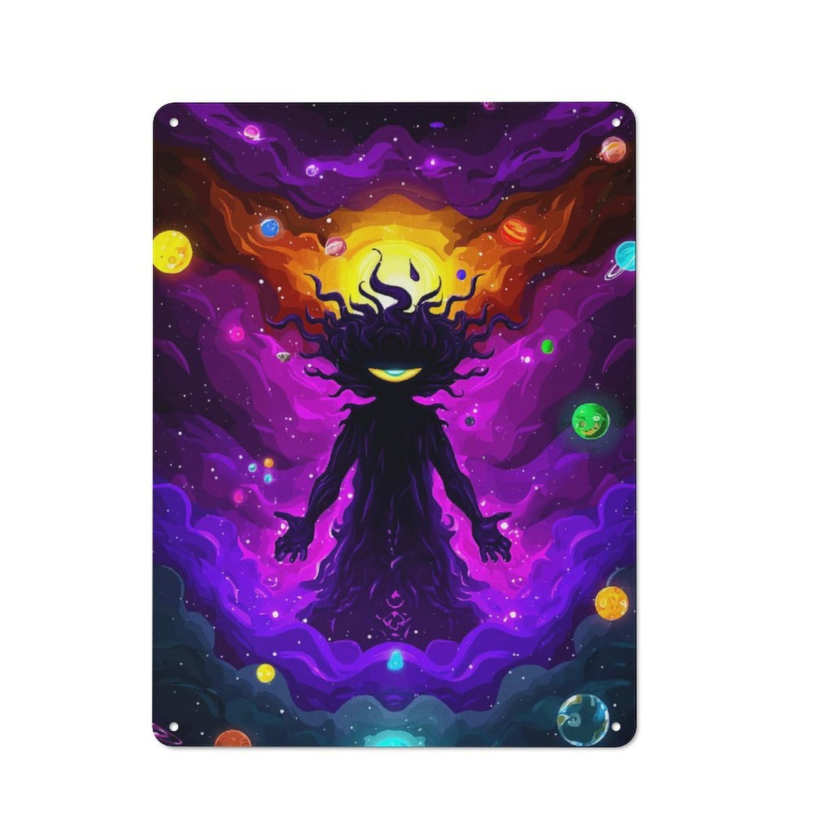 Cosmic Entity in A Colorful Universe Metal Wall Plaque 40x30cm, Everyday Small Space Decor for Flat, Dorm Room, Lounge Or Cafe