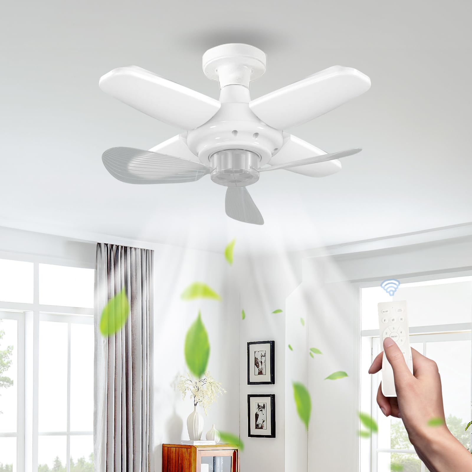 SXDMOUBK E27 Ceiling Fans with Lights and Remote, 40W LED Fan Light Ceiling for Bedroom 4 Speed 3 Colour Temperature 3000K-6500K Small Ceiling Fan for Dining Room, Kitchen, Garage-4 Blades-35CM
