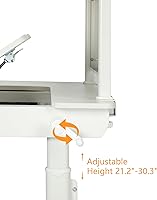 Vista 22 de FCD Escritorio ergonómico de madera de altura ajustable para niños con silla, mesa de dibujo, estación de computadora, estantería integrada