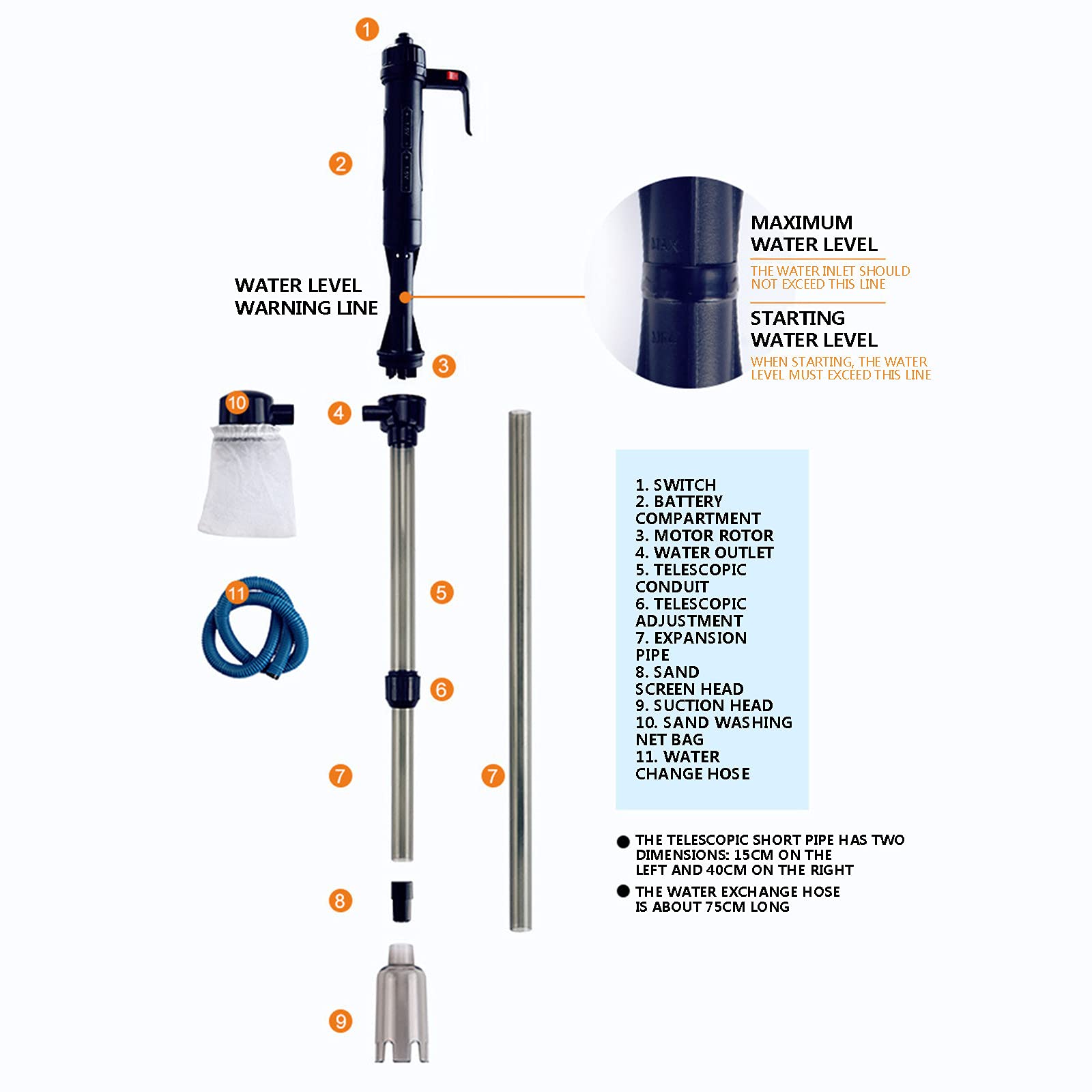 Aspiradora eléctrica Multifuncional para pecera, operada por sifón, Filtro de Agua de Grava para Acuario, Cambiador de Agua, Lavadora de Arena (A 1 Unidad)
