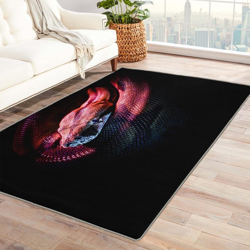 Alfombra de serpiente de 3 x 4 pulgadas, alfombra de reptiles para sala de estar, dormitorio, lavable, antideslizante, suave, alfombra de pelo bajo,