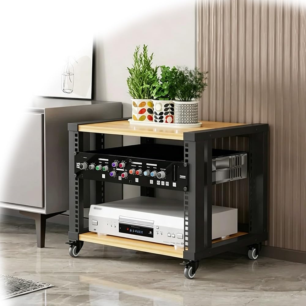 KLerDH Media Racks, Adjustable AV Media Stand With Wheels 2/3/4-Tier Hifi Audio Rack(Light Walnut,2 Tier)