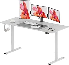 SANODESK +1660 Electric Standing Sitting Desk Height Adjustable Standing Desk with Hook Memory Function (White Frame+White Tray)