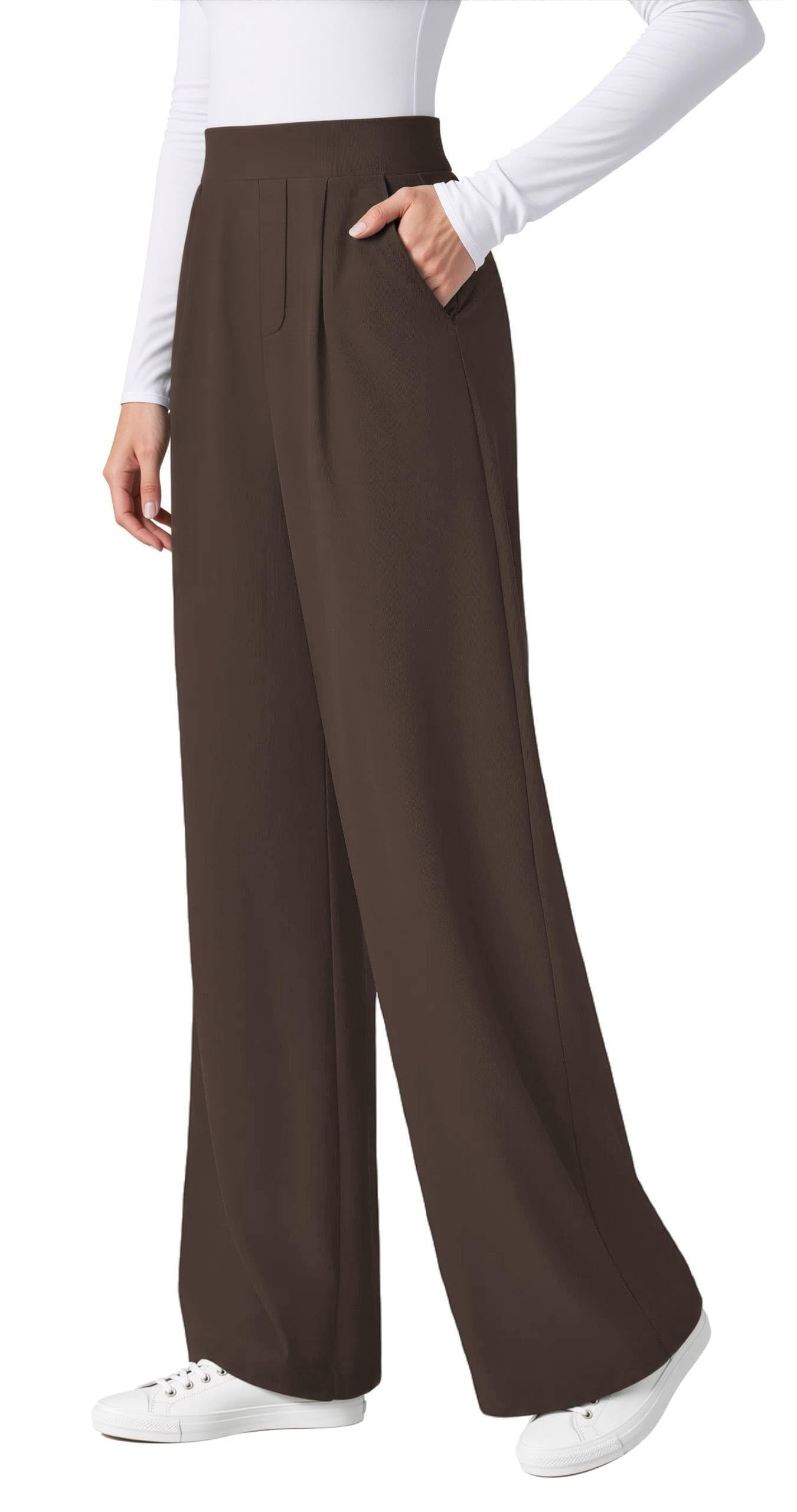TOPYOGAS Womens Wide Leg Pants Dress Pants Stretchy Business High Waisted Work Slacks with Pockets