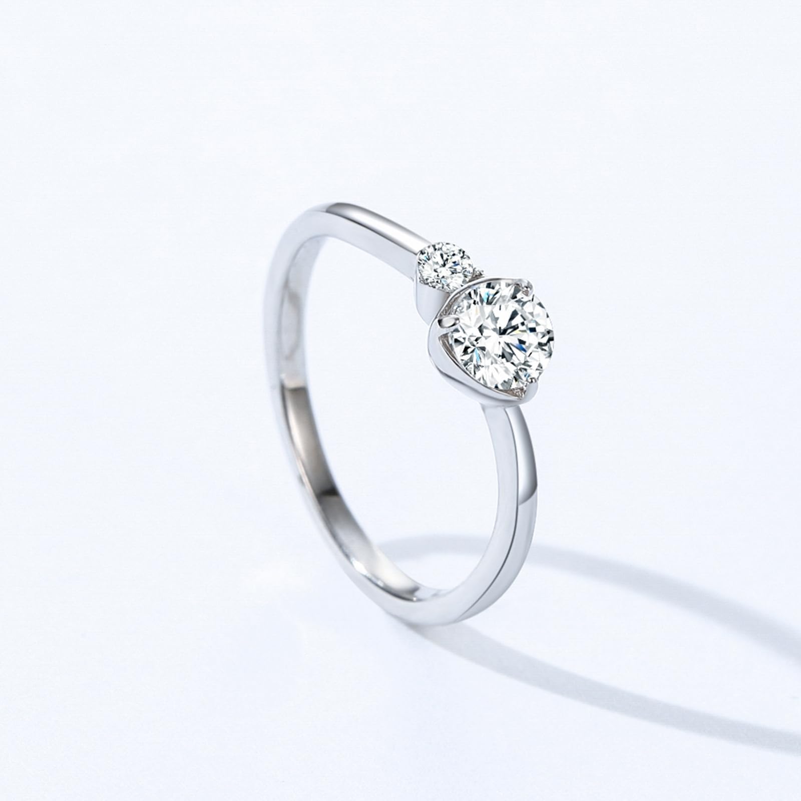 Pierścionek z białego złota 9K dla dziewczyny, pierścionek zaręczynowy damski, 5 mm, diament laboratoryjny, biały, 0,5 ct diament laboratoryjny