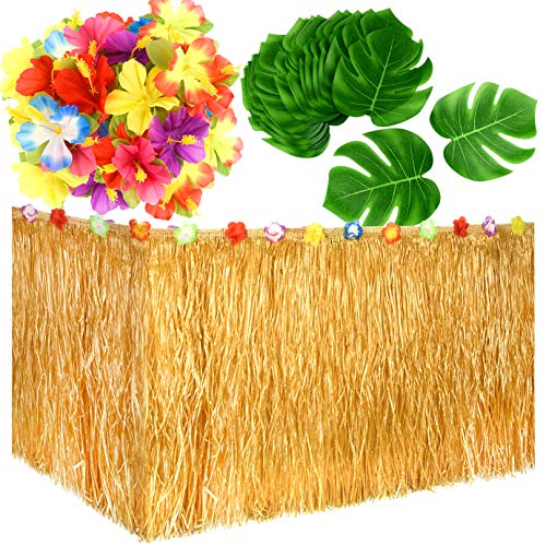 Jupe de Table hawaïenne Luau en herbe de fleurs, d... – Grandado