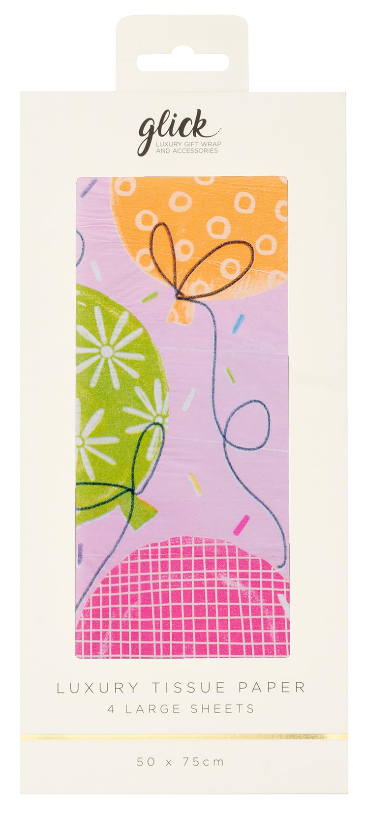 Glick Patterned Tissue Paper - Big Balloons Pink - 500 x 750mm - 4 Sheets