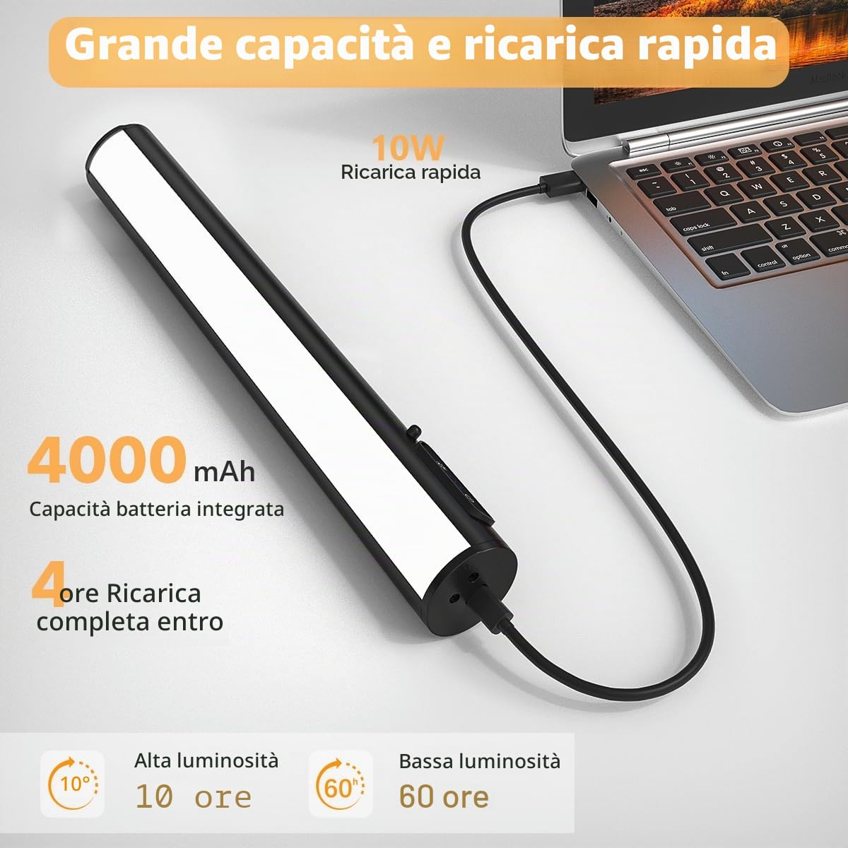 Luce LED specchio bagno senza fili, 4000mAh applique ricaricabile usb con telecomando e calamita, lampada parete batteria senza fili per quadro, muro, trucco, specchio bagno