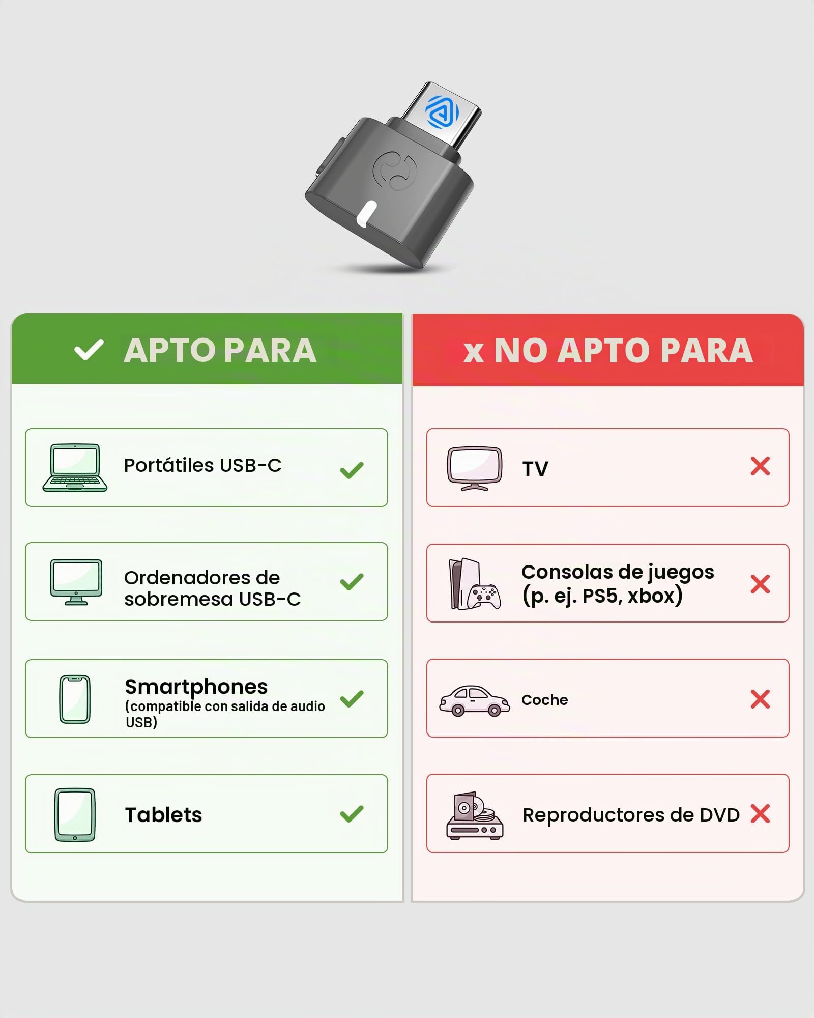 Avantree C82 Aura – Transmisor de Audio Auracast con Modos Privado y Público, Transmite a Varios Dispositivos Auracast, Bluetooth 5.4 Qualcomm, Actualizable, Adaptador USB-C para PC, Mac y Teléfonos | Qualcomm Bluetooth 5.4, firmware actualizable, adaptad