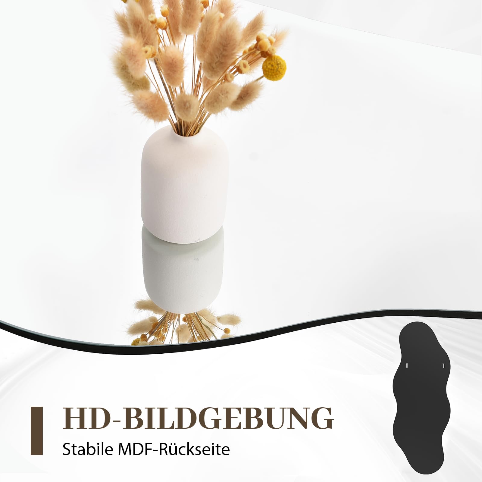 Muzilife Specchio asimmetrico per tutto il corpo, 160 x 60 cm, irregolare grande specchio da parete con pannello posteriore in MDF, specchio decorativo per parete, soggiorno, bagno, corridoio