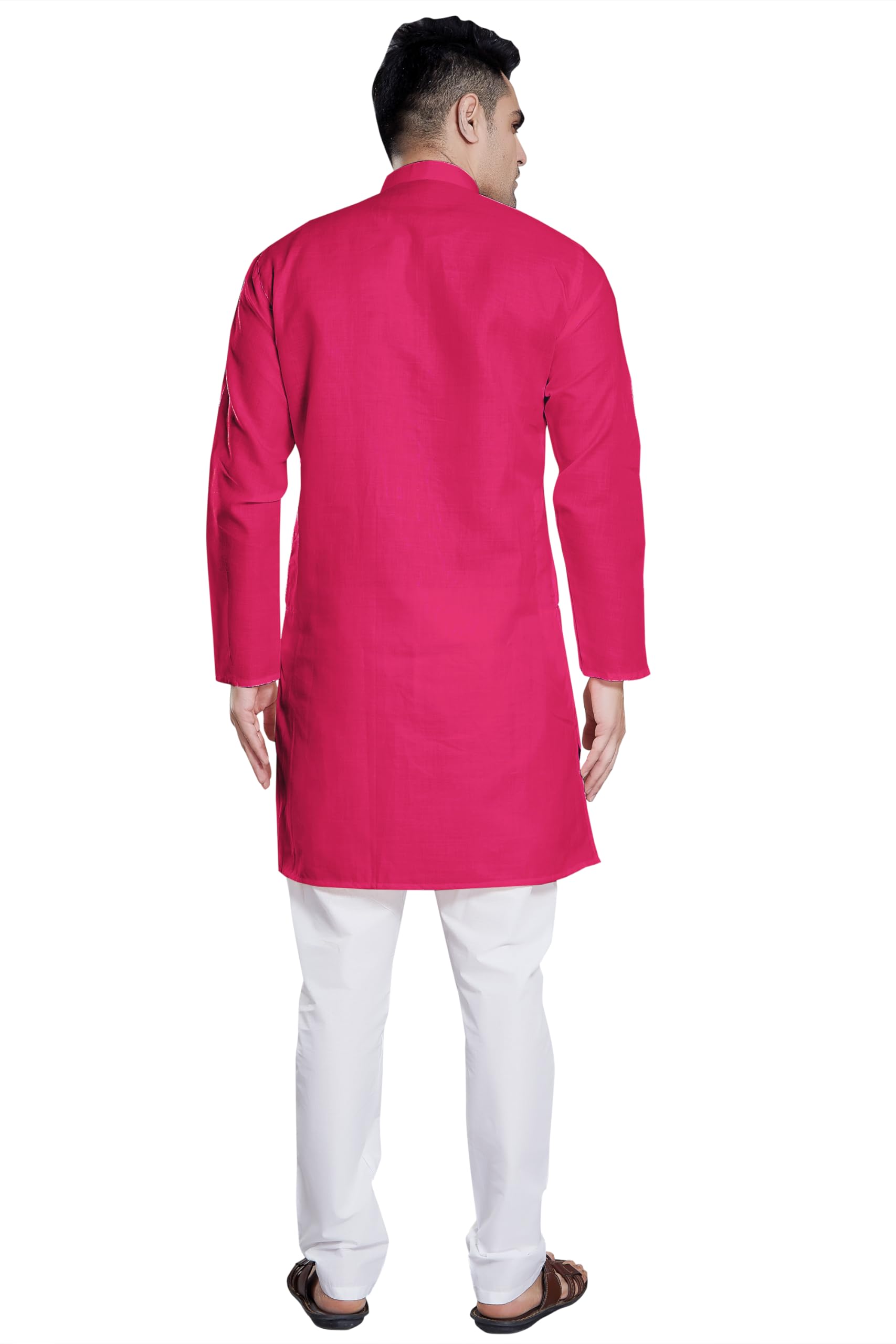 DIVISIVE Men's Plain Cotton Blend Linen Slim Fit Kurta Pyjama Set (DKRT57_M_Rani) - Image 4 thumbnail