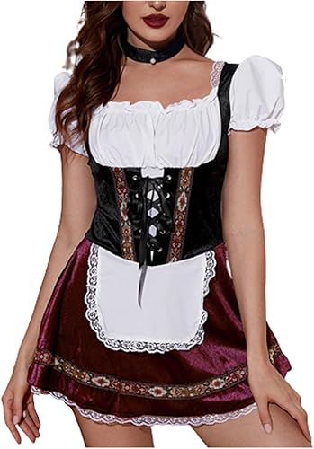 Disfraz de sirvienta de cerveza bávara para mujer, vestido de cosplay divertido para Halloween, vestidos de Oktoberfest alemán