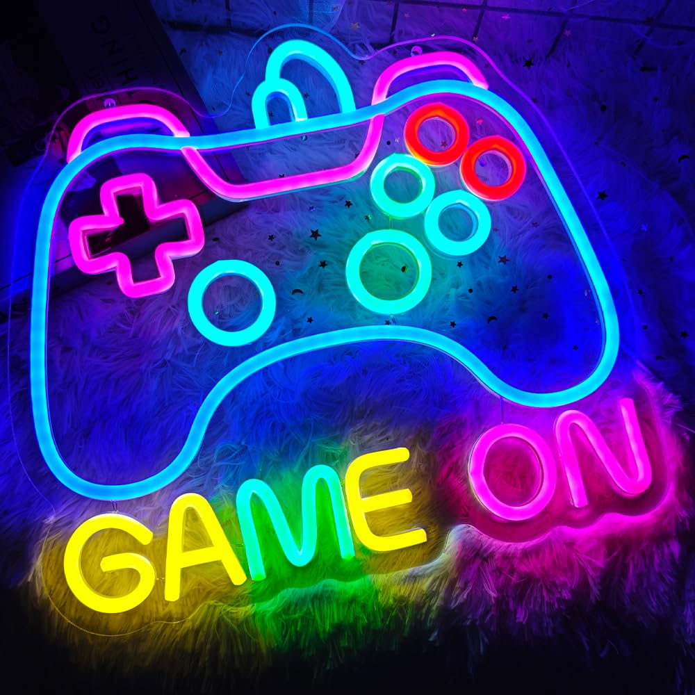 Insegna al neon per decorazione da parete, luce al neon per decorazione della stanza dei giochi, insegna al neon a forma di gamepad, decorazione per la stanza dei ragazzi, miglior regalo per giocatori