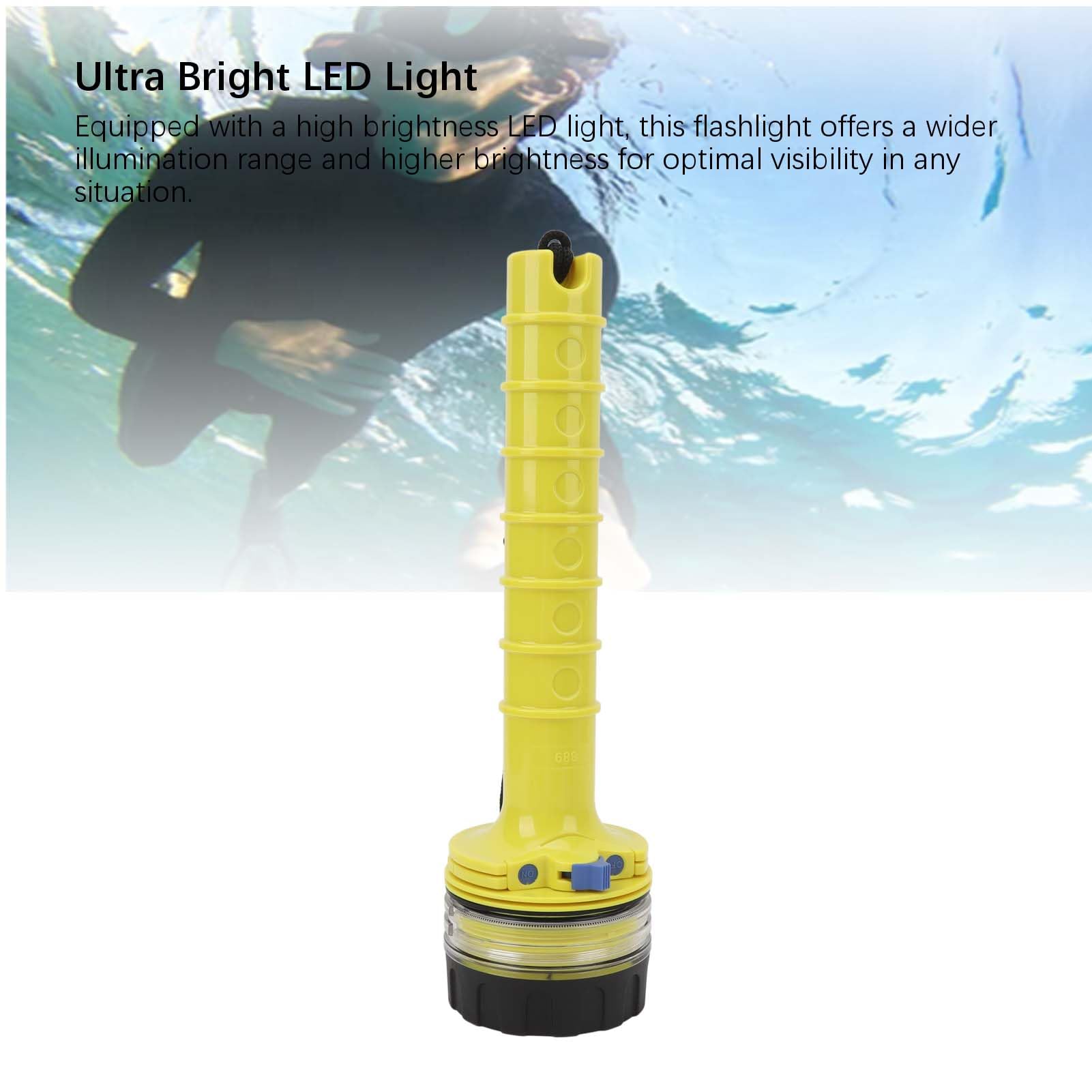 Torcia subacquea Impermeabile LED Torcia sommergibile Ultra luminosa Antiscivolo Torcia subacquea per immersioni Campeggio Avventure notturne Giallo