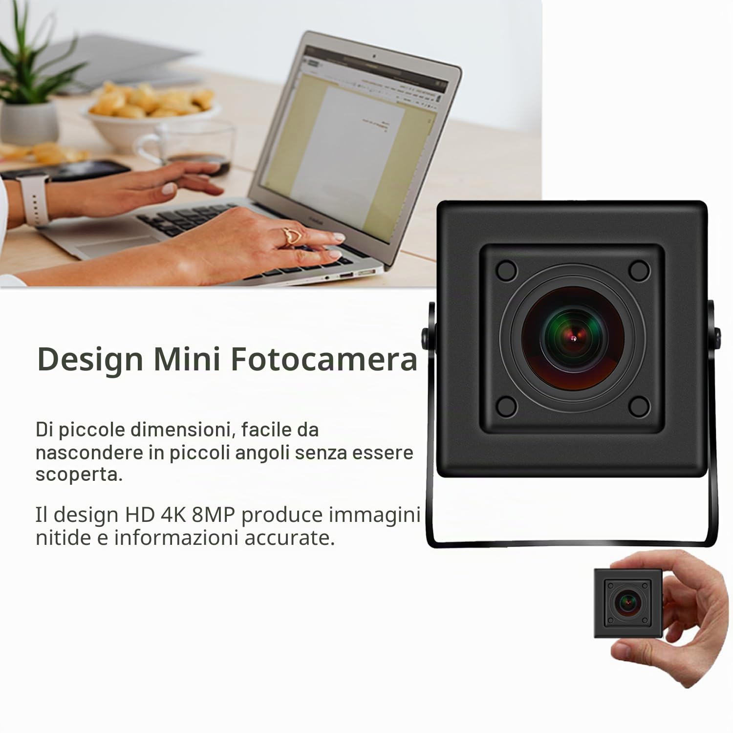 HD 4K 8MP Mini POE IP Camera, piccola sicurezza interna Fisheye 1.7mm Lens 180° angolo di visione P2P Remote View CCTV POE Camera H.265 Motion Detection (I706-3-P-HS82)