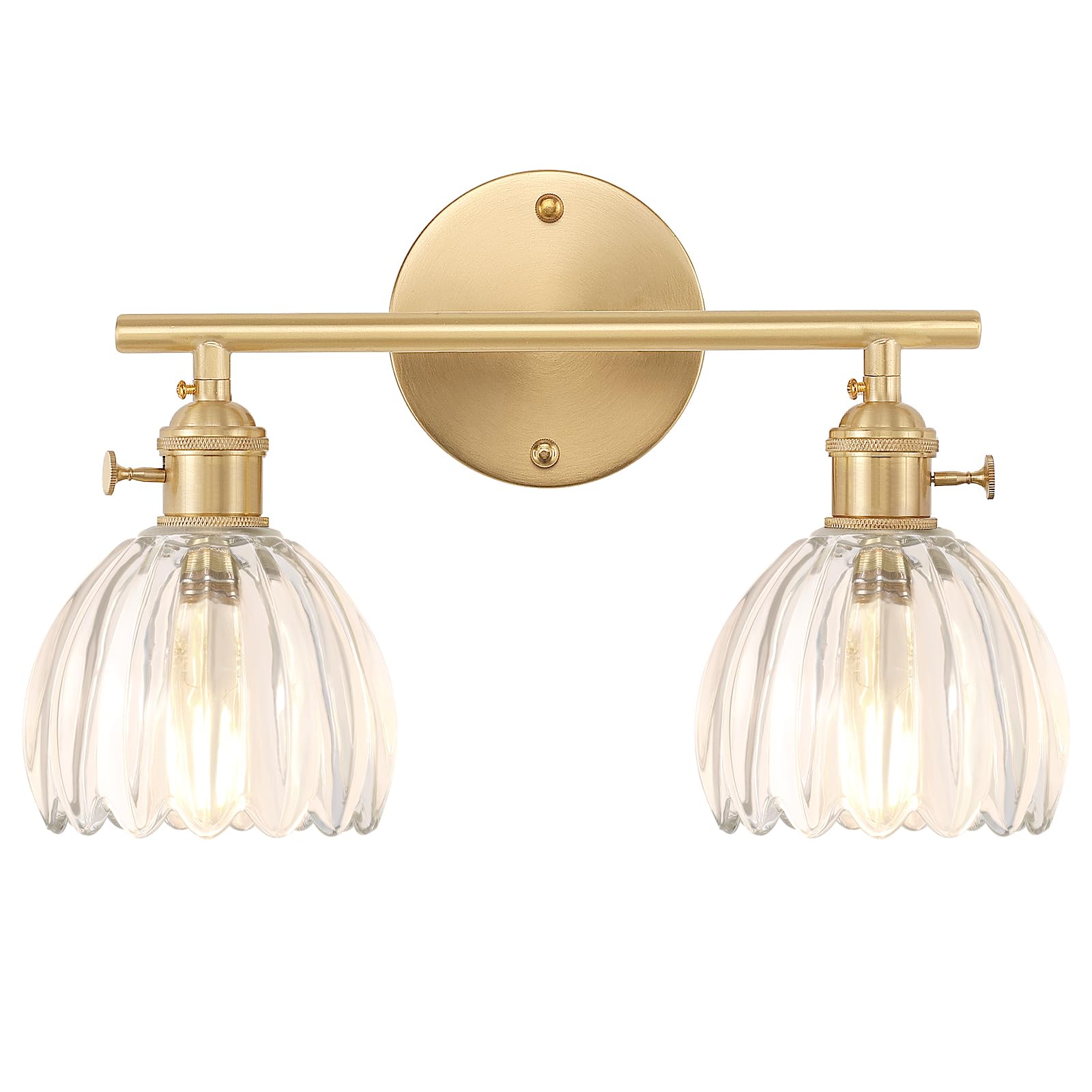 Shenmoyl Bathroom Light Fixtures, 2-Light Brass Vanity Wall Light Over Mirror with Clear Tulip Glass Shade for Bedroom Living Room (Bulb Not Included)