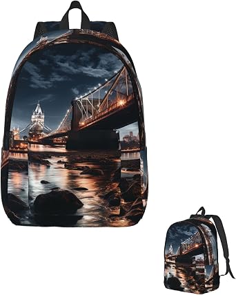 Backpack for Men Women 15.7-17.7 Inch Laptop Backpack Bridge at night Daypack Laptop Bag for Travel