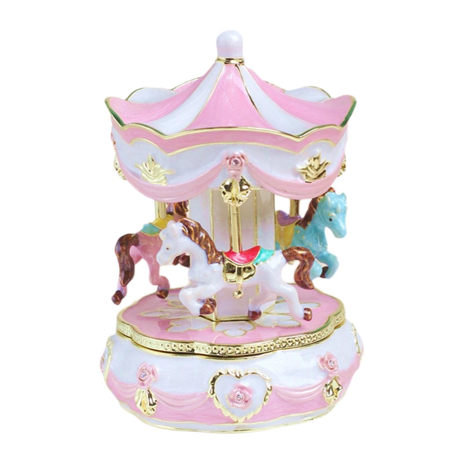 rockible Caja de baratijas de carrusel, joyero con escultura única, caja de recuerdos, estatuilla, organizador de joyas para pendientes, recuerdo, mujeres y