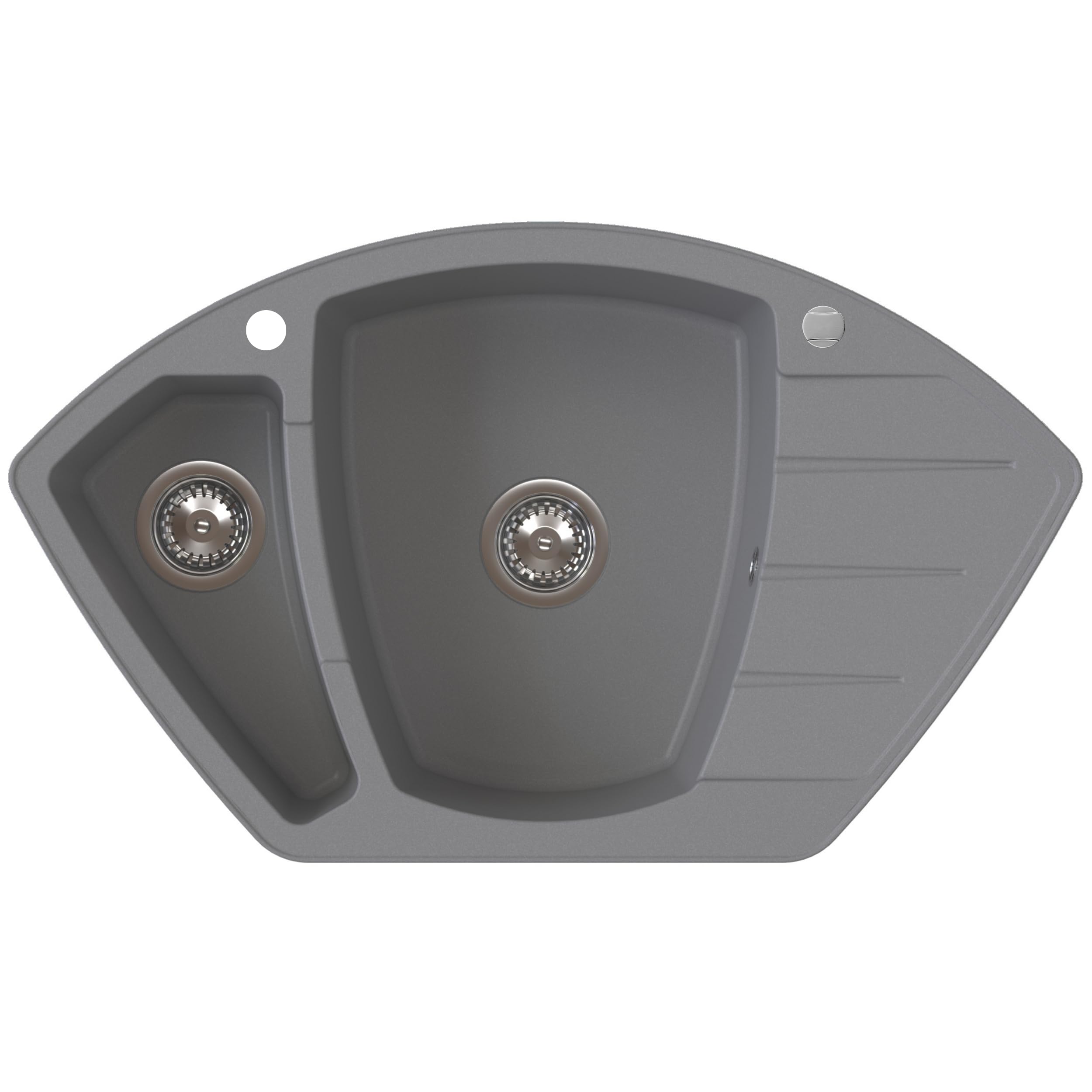 SINK Quality zlewozmywak narożny z granitu 90 x 54 cm - szary – 1,5 umywalka zlewozmywak do zabudowy z umywalką na resztki, wytrzymały i odporny na zarysowania, w zestawie syfon i impregnacja