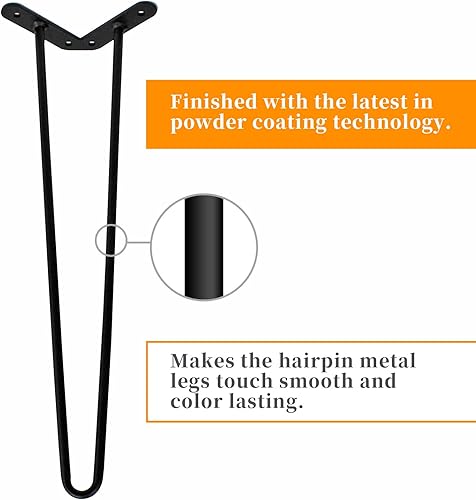 Miniatura 9 de WELLAND Juego de 4 patas de metal de horquilla de 25.5 pulgadas con tornillos gratis, uso para proyectos de bricolaje en casa para muebles (25.5